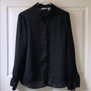 Mesh striped button up blouse